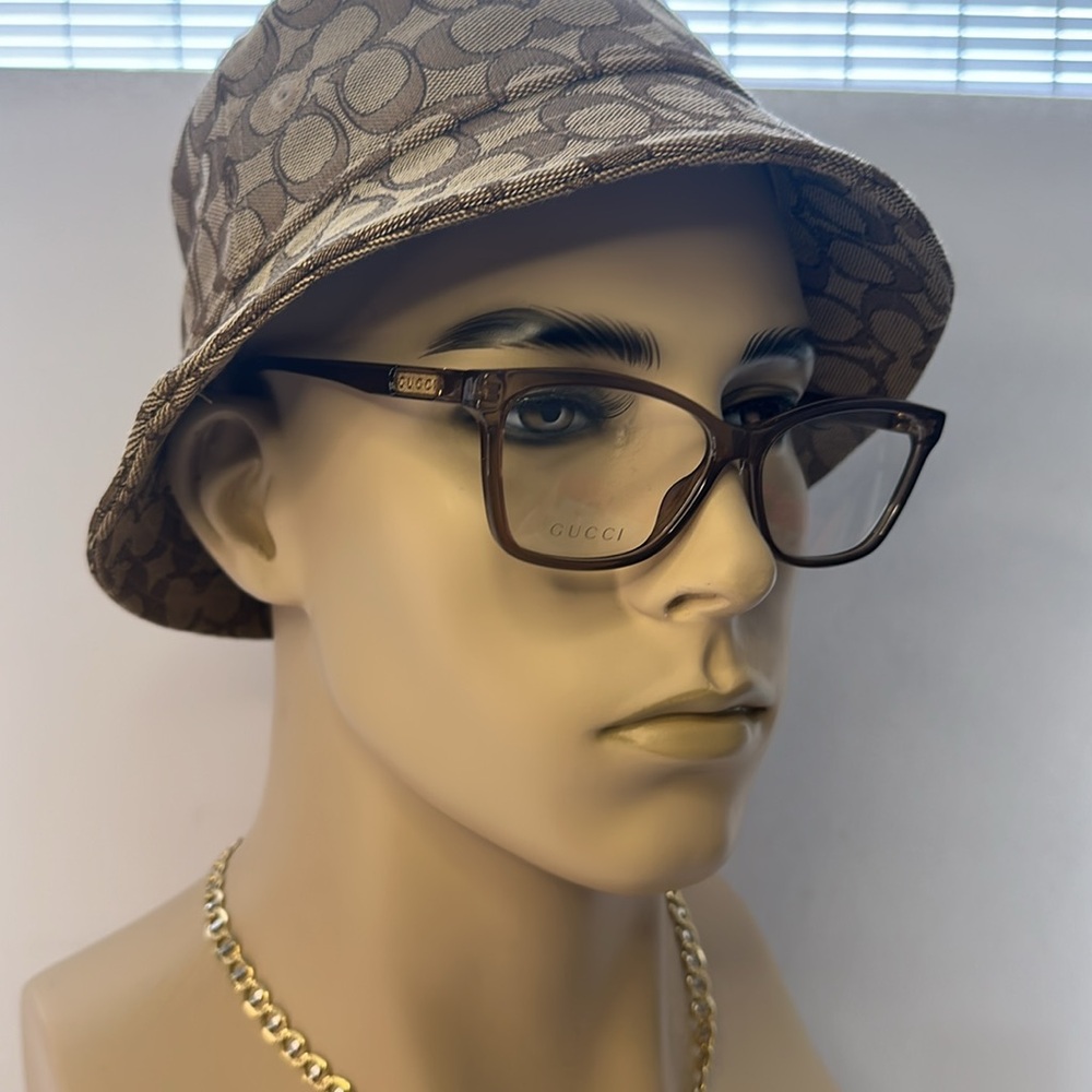 GUCCI RECTANGULAR EYEGLASSES GG0792O 005 TRANSPARENT BROWN 55MM